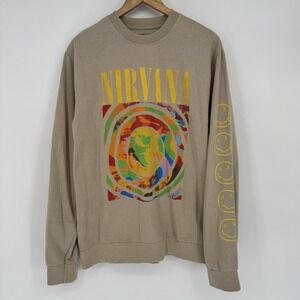 Nirvana Band Smiley‎ Face Tie Dye Sweatshirt Large Crewneck Pullover Beige